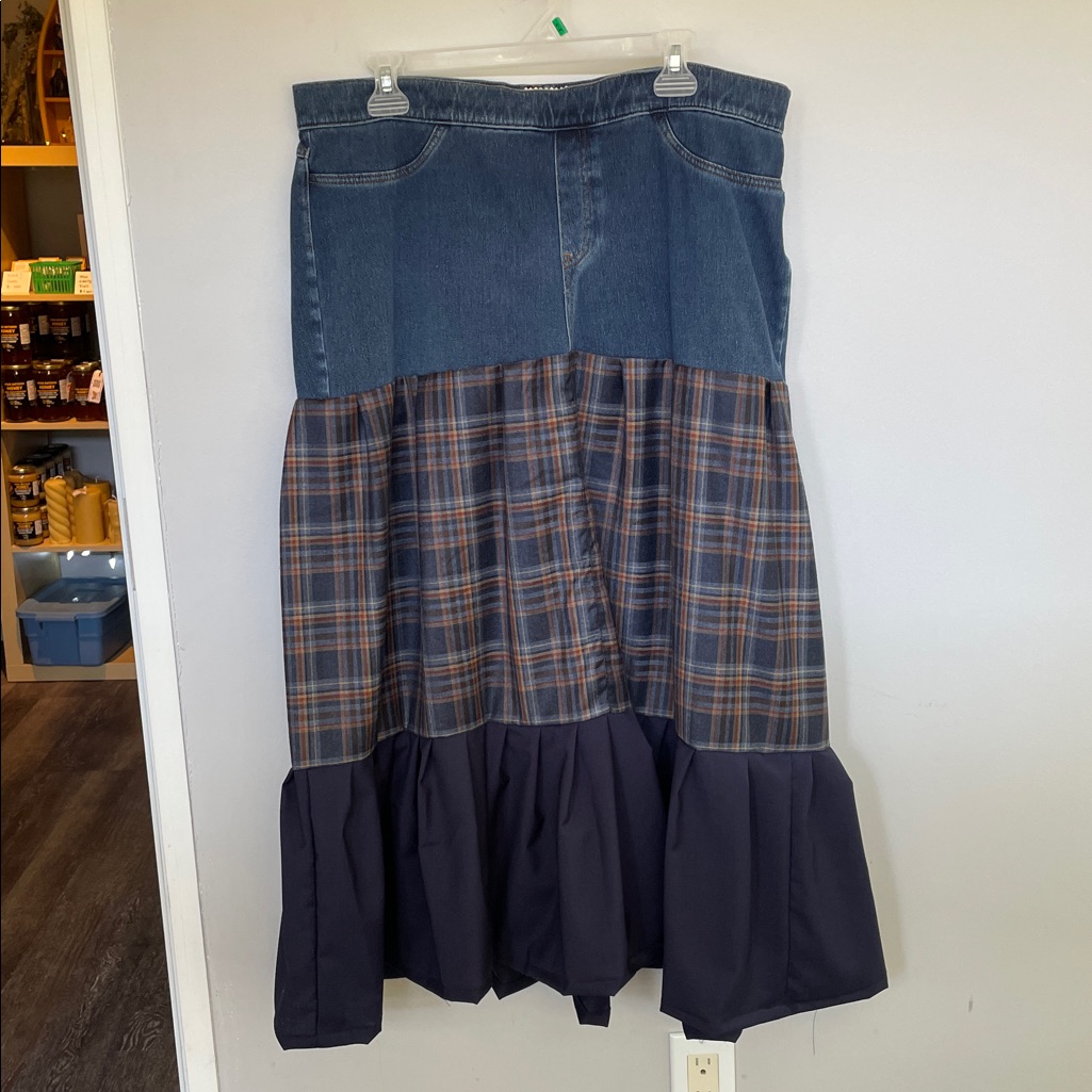 Upcycled Denim And Plaid Maxi Skirt